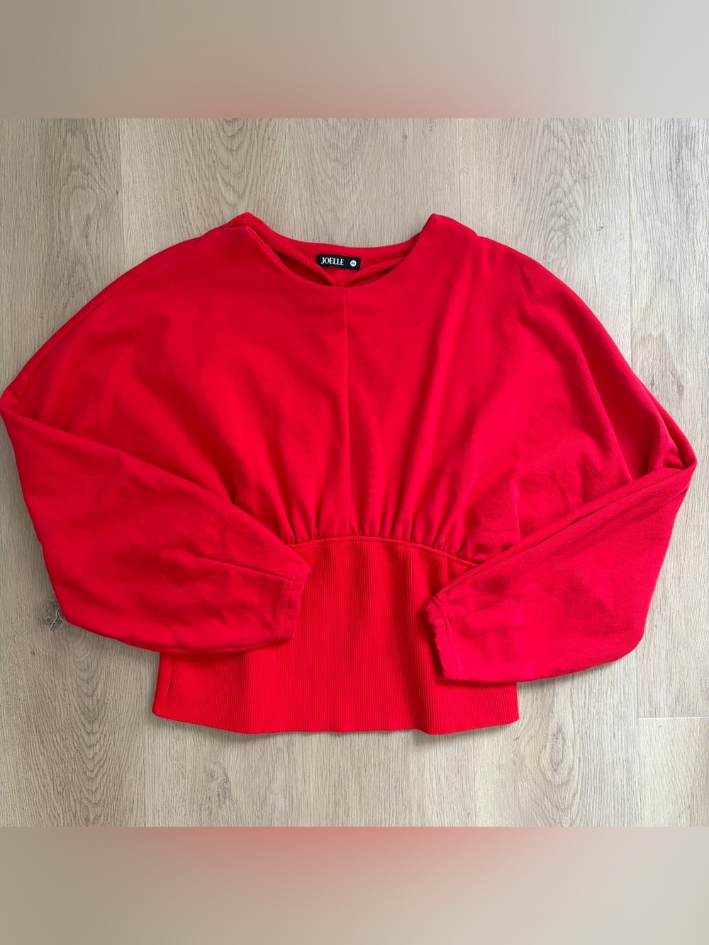 Joelle Red Gathered Waist Long Balloon Sleeve Top